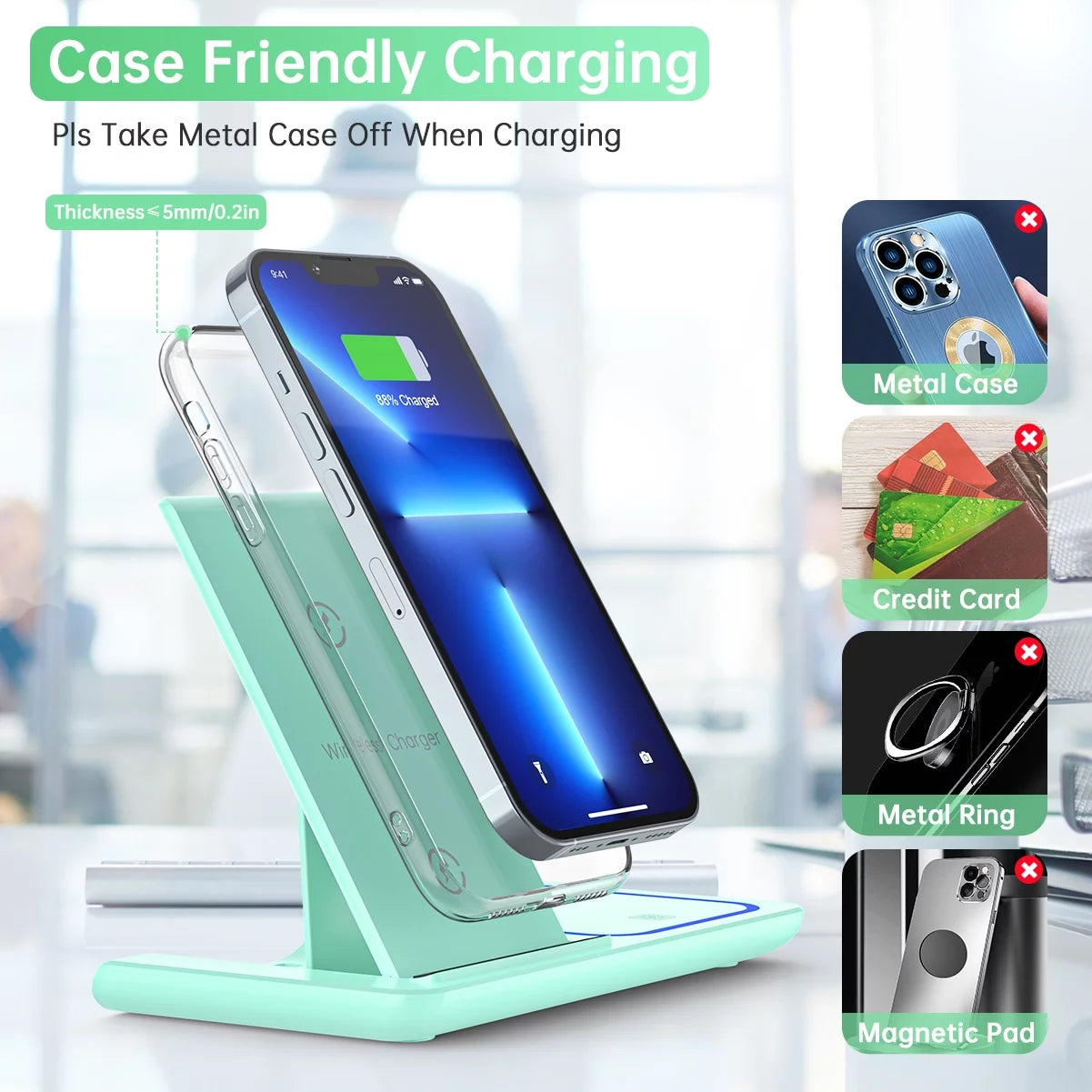 3 in 1 Wireless Charger, 18W Fast Charging Station for Iphone 15/14/13/12 /11/Pro Max/12 Pro /Xr,Wireless Charging Stand for Iwatch Series SE 9/8/7/6/5/4/3, Airpods Pro/3/2 (With QC3.0 Adapter)