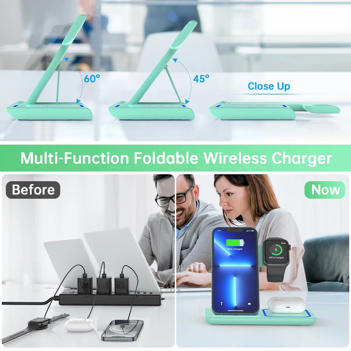 3 in 1 Wireless Charger, 18W Fast Charging Station for Iphone 15/14/13/12 /11/Pro Max/12 Pro /Xr,Wireless Charging Stand for Iwatch Series SE 9/8/7/6/5/4/3, Airpods Pro/3/2 (With QC3.0 Adapter)