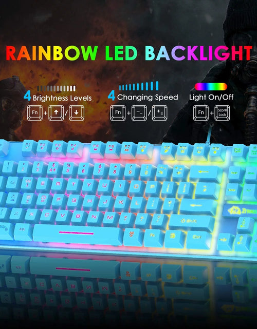 Load image into Gallery viewer, Gaming Keyboard and Mouse Combo, 88 Keys Compact Rainbow Backlit Mechanical Touch Keyboard, RGB Backlit 6400 DPI Lightweight Gaming Mouse with Honeycomb Case for Windows PC Gamers (Blue)
