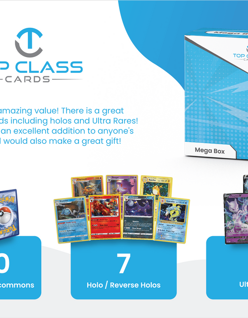 Load image into Gallery viewer, Mega Box | 100 Cards | 3 Guaranteed Ultra Rares | 7 Holo Cards | Compatible with Pokemon Cards
