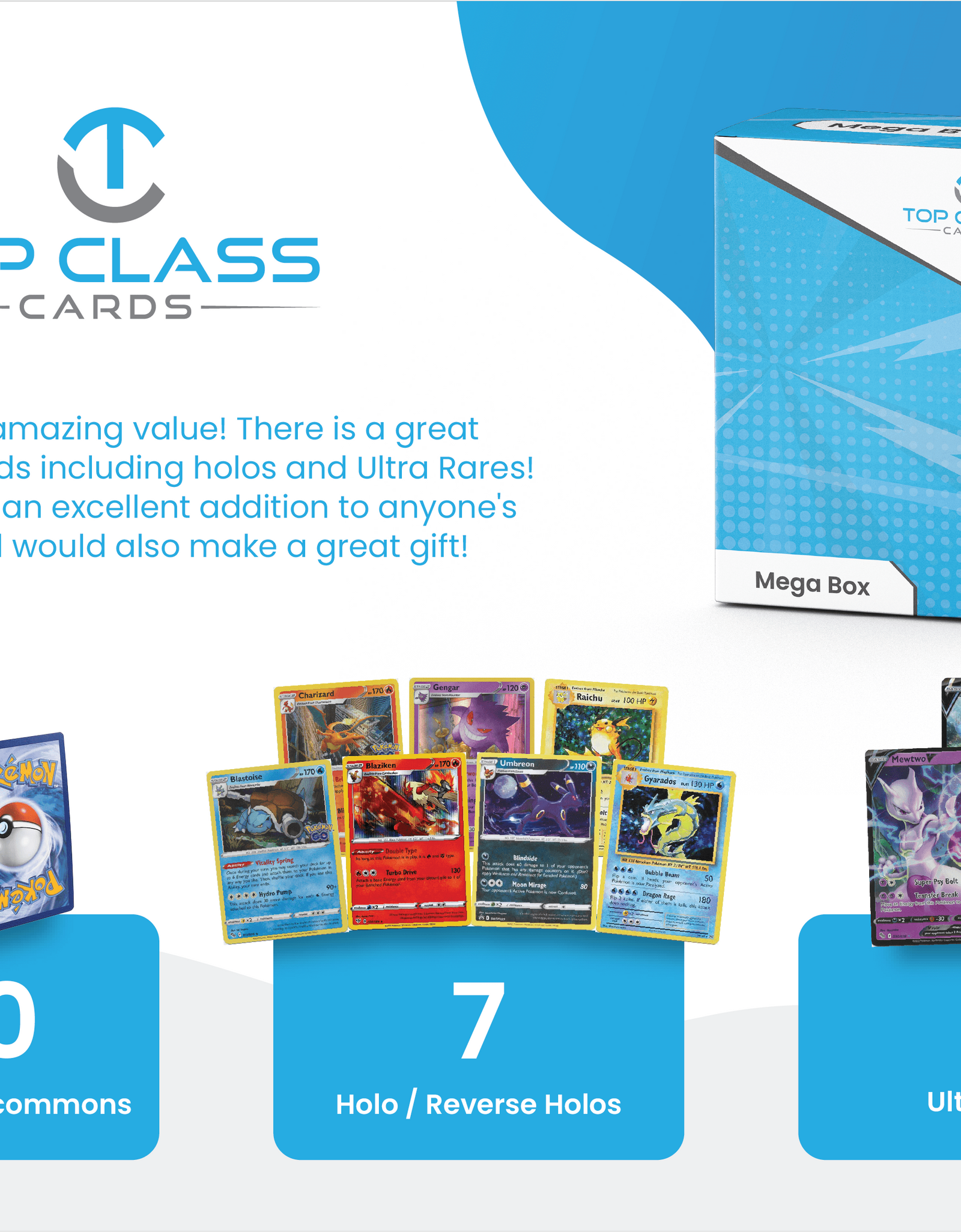 Mega Box | 100 Cards | 3 Guaranteed Ultra Rares | 7 Holo Cards | Compatible with Pokemon Cards