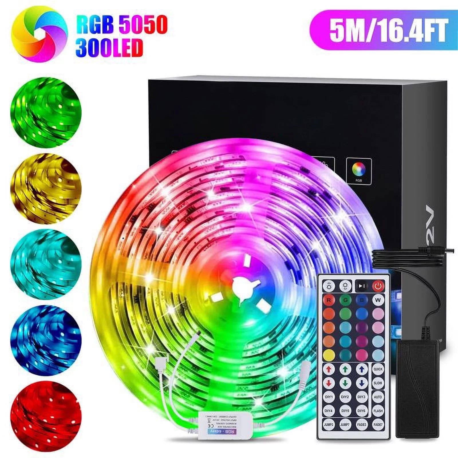 LED Light Strip, 16.4Ft RGB LED Light Strip 5050 LED Tape Lights, Color Changing LED Rope Lights with Remote for Home