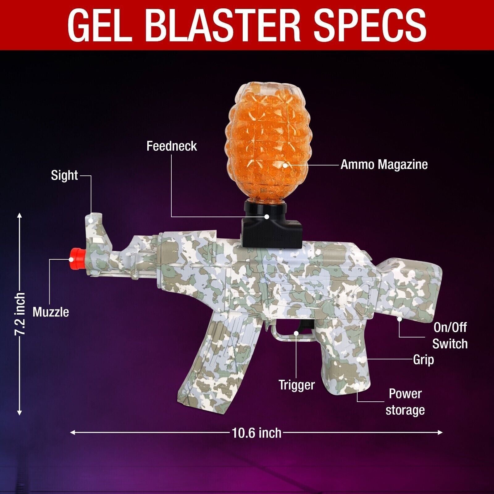 Electric Gel Ball Blaster, High Speed Automatic Splatter Ball Blaster 40000 Gels