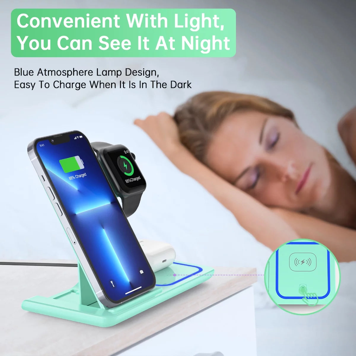 3 in 1 Wireless Charger, 18W Fast Charging Station for Iphone 15/14/13/12 /11/Pro Max/12 Pro /Xr,Wireless Charging Stand for Iwatch Series SE 9/8/7/6/5/4/3, Airpods Pro/3/2 (With QC3.0 Adapter)