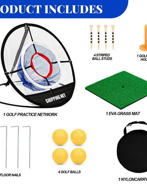 Load image into Gallery viewer, Golf Practice Chipping Net with Golf Hitting Mat, Pop up Golf Nets Portable Chipping Net Golf Target Wooden Tees Rubber Tee Holder Golf Balls Fixed Parts for Swing Training Golf Chipping Game
