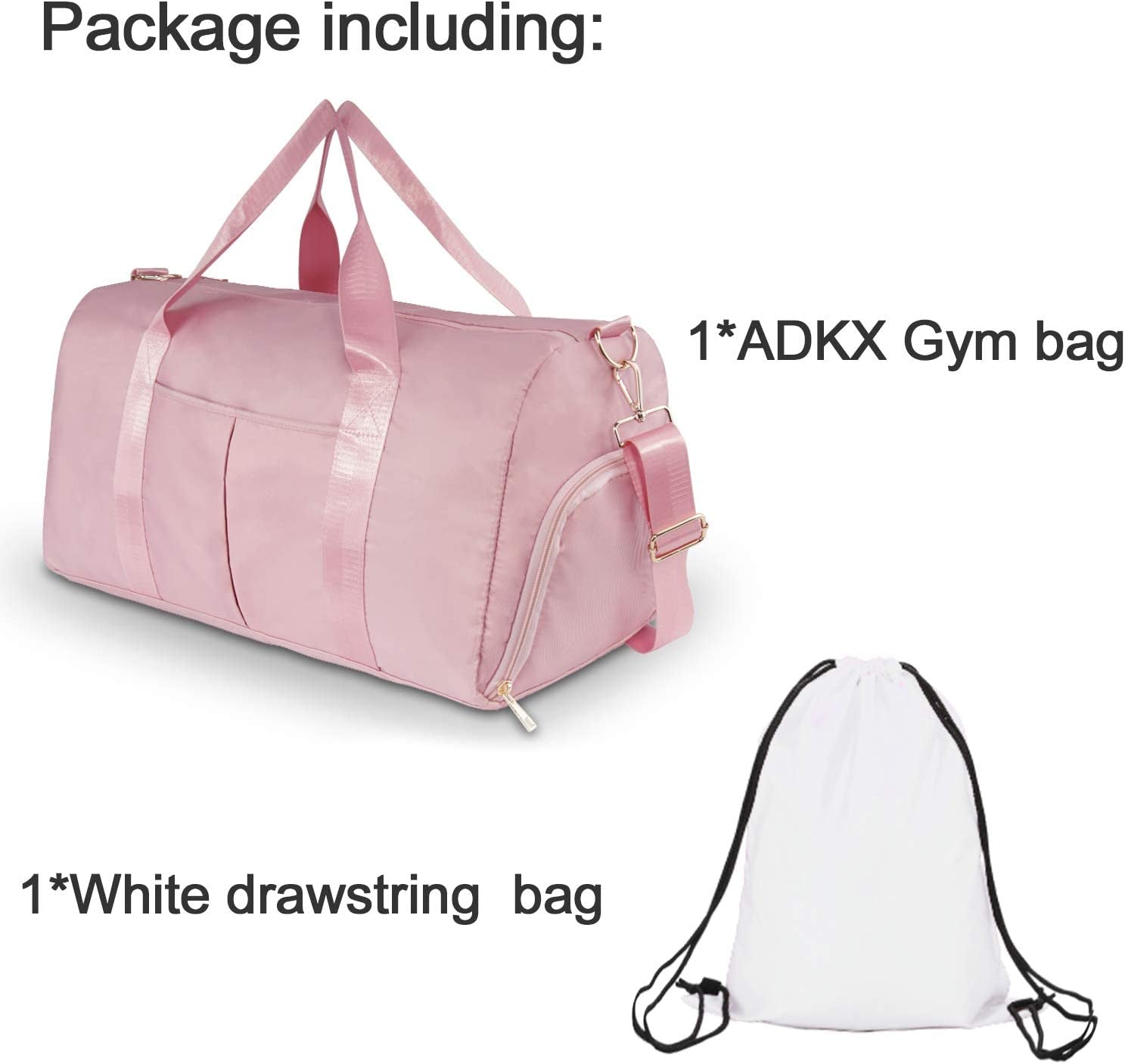 Gym Duffle Bag Dry Wet Separated Gym Bag Sport Duffle Bag Training Handbag Yoga Bag with Extra Drawstring Backpack for Man and Women (Pink)