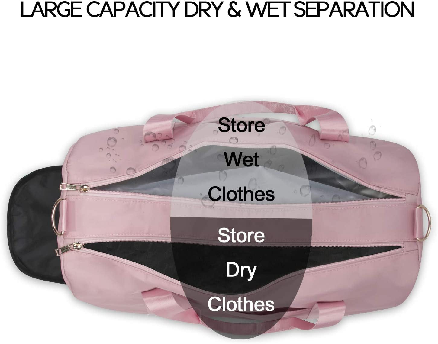 Gym Duffle Bag Dry Wet Separated Gym Bag Sport Duffle Bag Training Handbag Yoga Bag with Extra Drawstring Backpack for Man and Women (Pink)