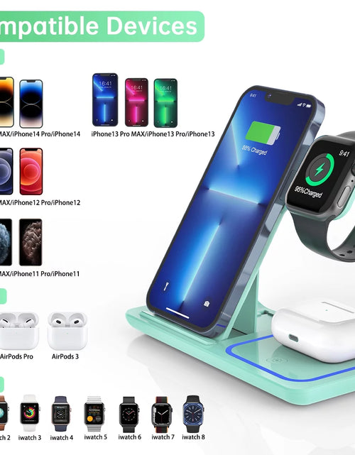 Load image into Gallery viewer, 3 in 1 Wireless Charger, 18W Fast Charging Station for Iphone 15/14/13/12 /11/Pro Max/12 Pro /Xr,Wireless Charging Stand for Iwatch Series SE 9/8/7/6/5/4/3, Airpods Pro/3/2 (With QC3.0 Adapter)
