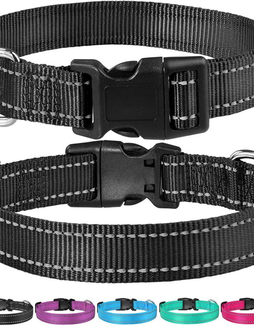 Load image into Gallery viewer, Reflective Dog Collar with Buckle Adjustable Safety Nylon Collars for Small Medium Large Dogs, Black M
